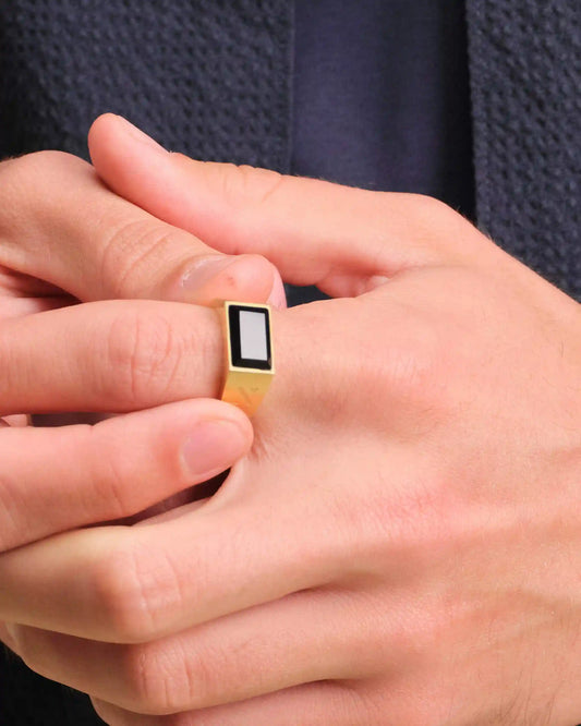 Beveled Onyx Signet Ring Gold