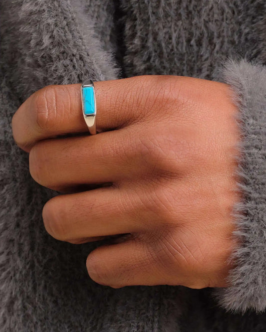 Beveled Turquoise Signet Ring Silver