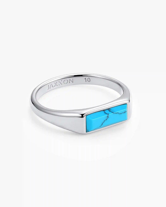 Beveled Turquoise Signet Ring Silver
